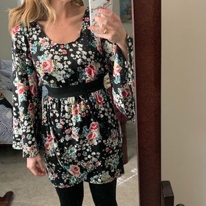 Fire Los Angeles Black Floral Tunic Dress M